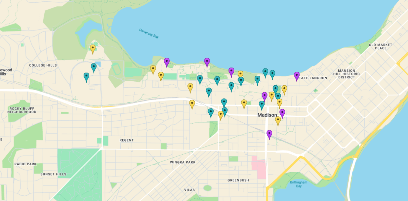 Decorative map of Wiscard account locations on campus